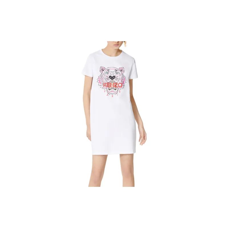 KENZO Classic Tiger Head SS21 Short Sleeved Dress Women's White-1