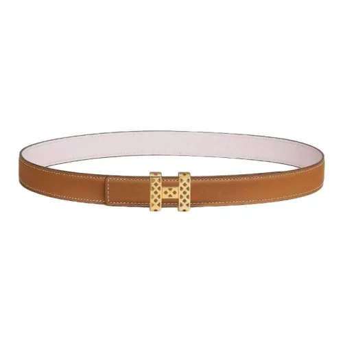 HERMES Calfskin Leather Belts Unisex Gold/Light Purple Width: 2.4cm