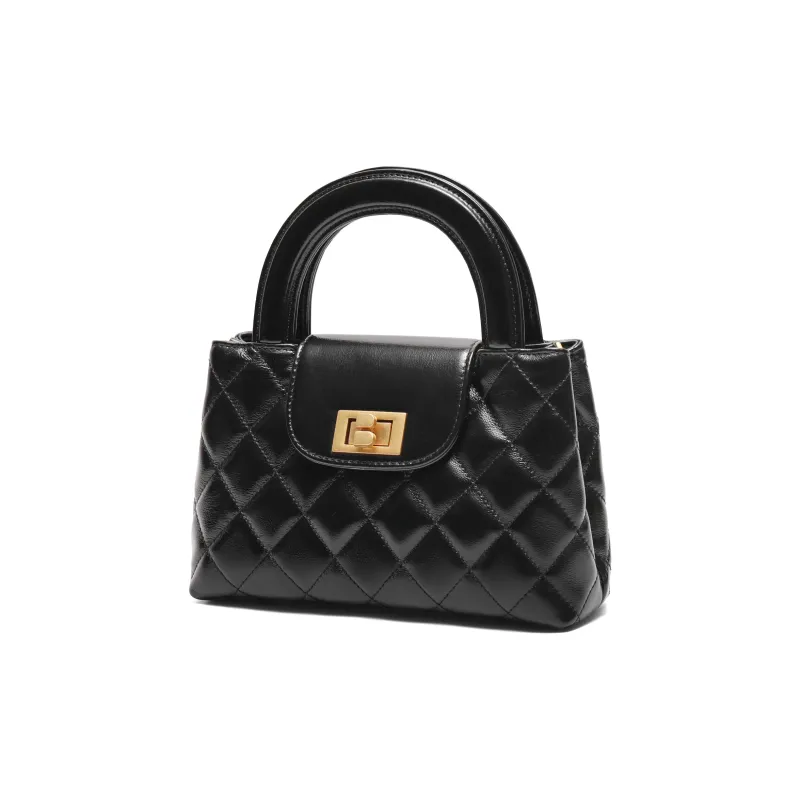 BELLE Cow Leather With Artificial Leather Handbag Medium Size Women's Black-1