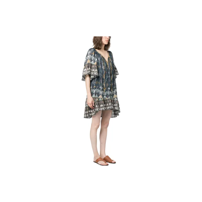 ISABEL MARANT ETOILE Geometric Printed Ruffled Hem Mini Dress-3