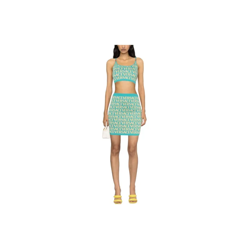 VERSACE Allover Logo-Jacquard Knitted Mini Skirt-1