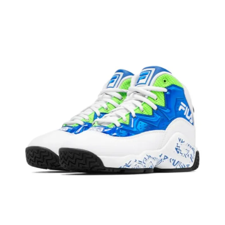 FILA KIDS Mb Night Walk Cushioning Wear Resistant Mid Top Children's Basketball Shoes Blue White Teenagers-2