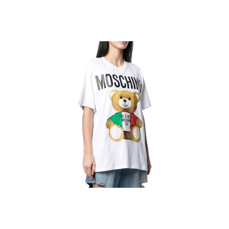 MOSCHINO Drop Shoulder Sleeve T Shirt Women's White-3