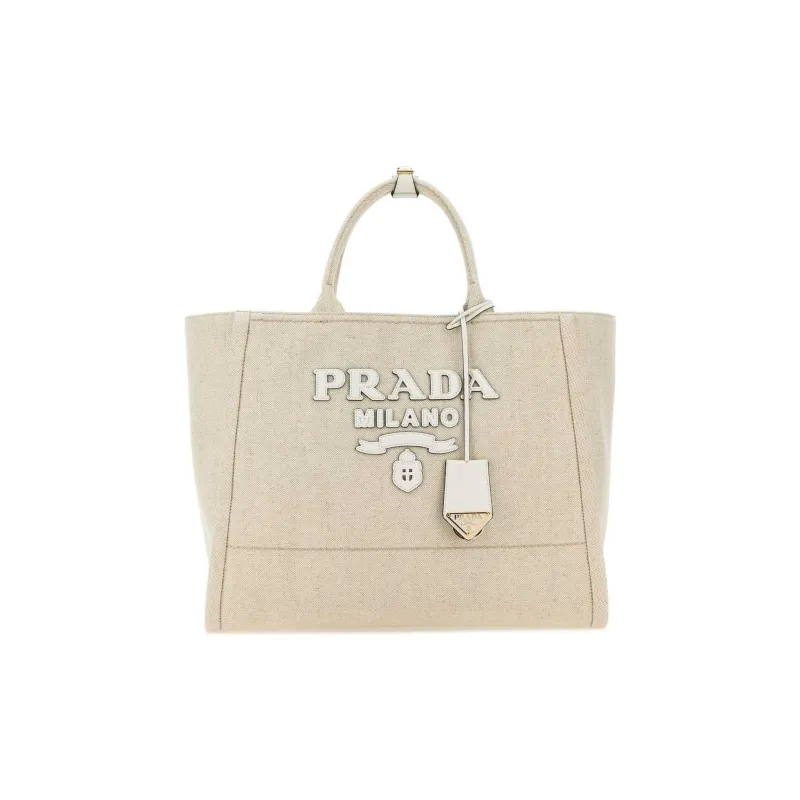 PRADA Canvas Tote Bag, Shopping Bag, Canvas Bag, Handbag Women's Sand-0