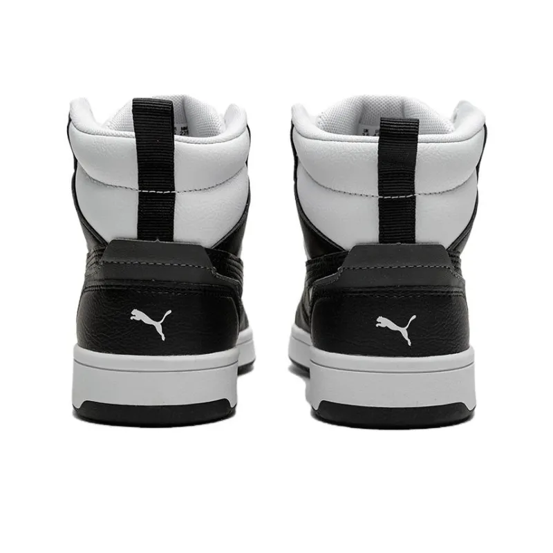 PUMA Rebound V6 Abrasion Resistant Slip Resistant Mid Top Children's Basketball Shoes Black White Teenagers-3
