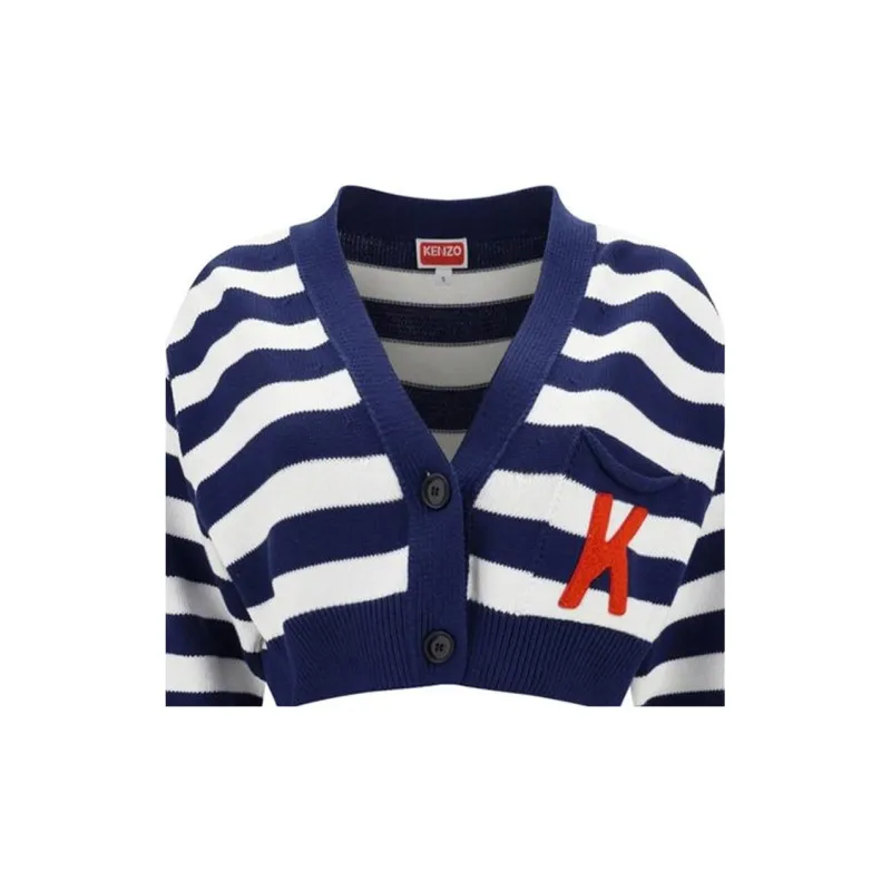 KENZO Striped V Neck Knitted Cardigan-4