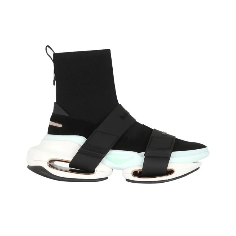 BALMAIN B Bold Chunky Sneakers Women's High Top Black White Green-1