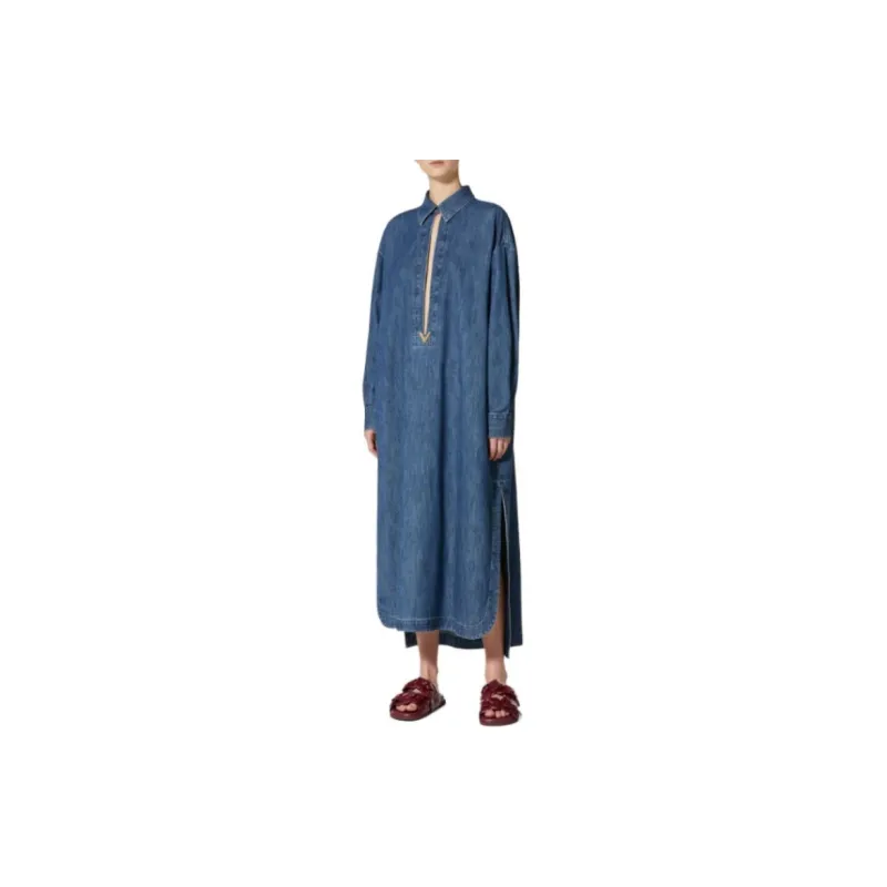 Valentino VGold Denim Chambray Long Kaftan-1