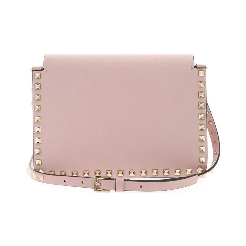 Valentino Rockstud Cow Leather Crossbody Bag, Shoulder Bag Trumpets Women's Pink-3