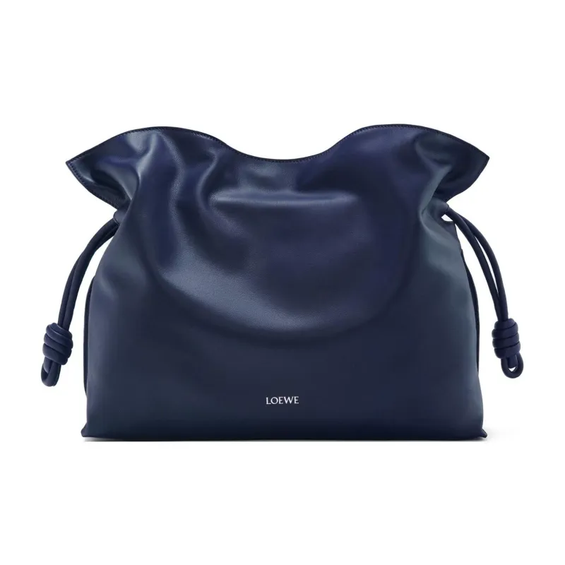 LOEWE Flamenco Napa Calf Leather One Shoulder Clutch Large Size Women's Abyss Blue-0