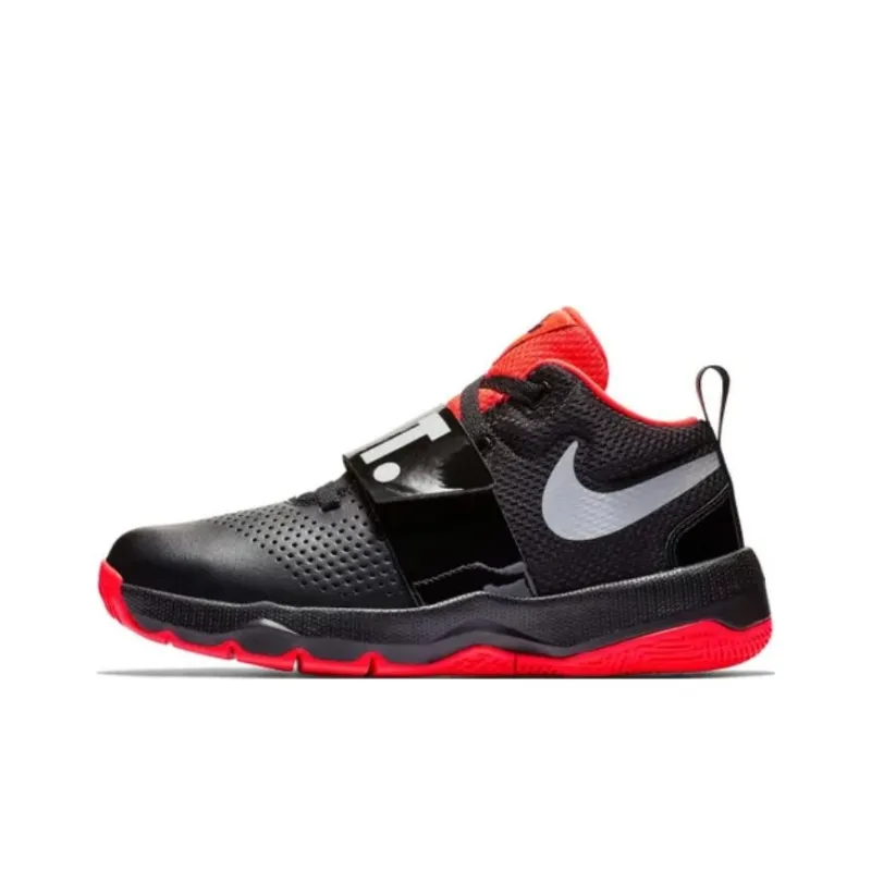 Nike Team Hustle D 8 Slip Resistant Shock Absorbers Low Top Children's Basketball Shoes Black Red White Teenagers-0