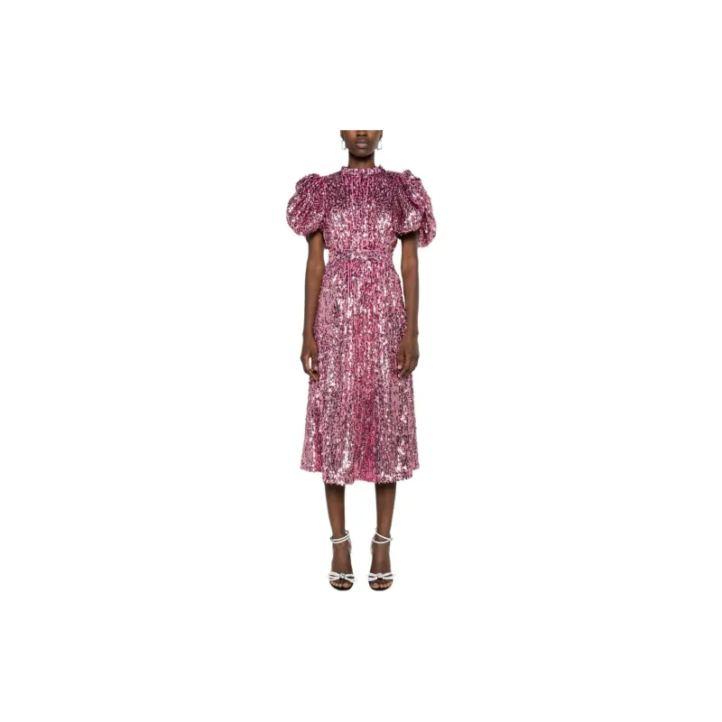 Rotate Sequin Embellished Puff Sleeved Midi Dress-2