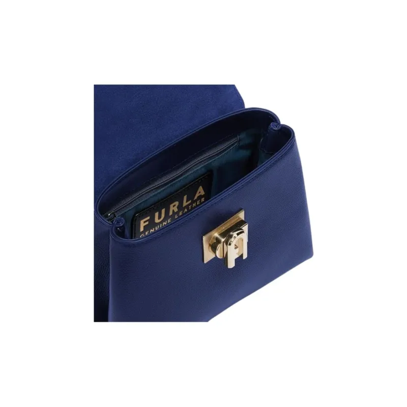 Furla 1927 Collection Textured Leather Shoulder Bag Crossbody Bag Handbag Mini Women's Marine Blue-4