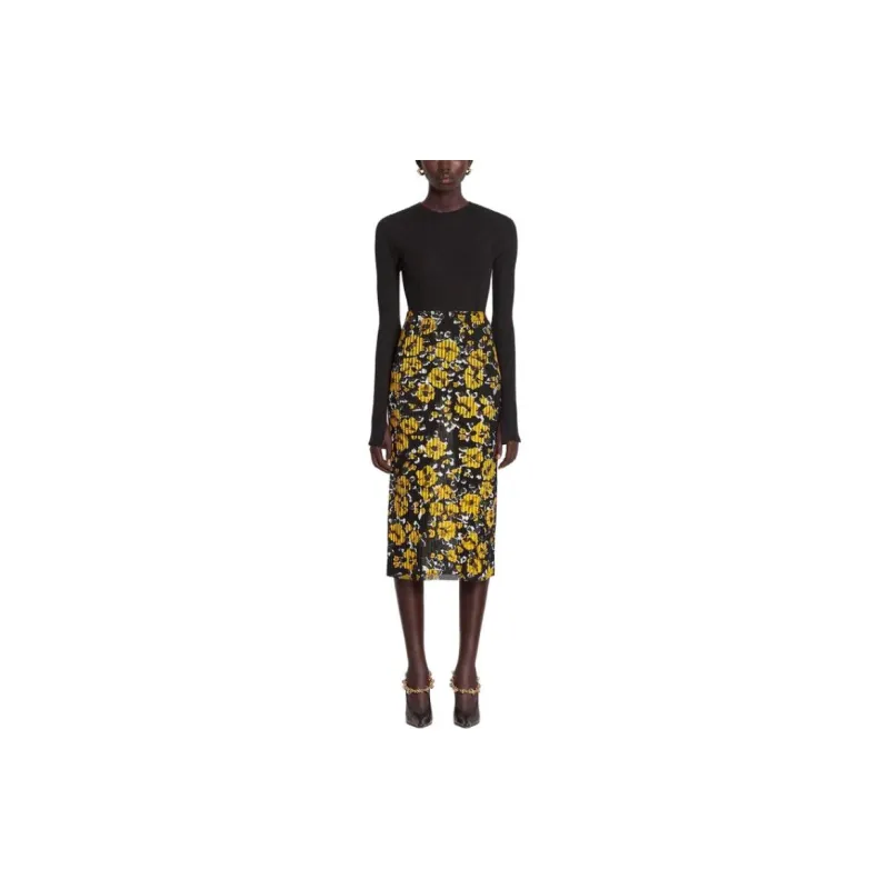 Lanvin Floral pattern Ribbed knit Midi Skirt-1
