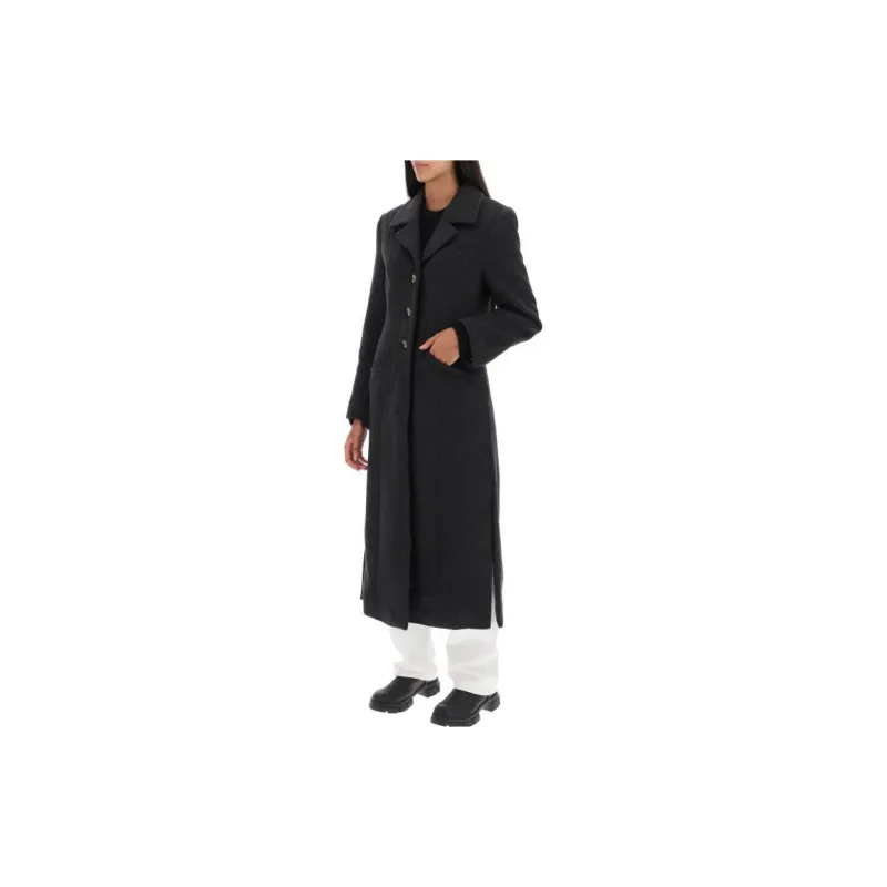 GANNI Single-breasted Wool Blend Midi Coat-2