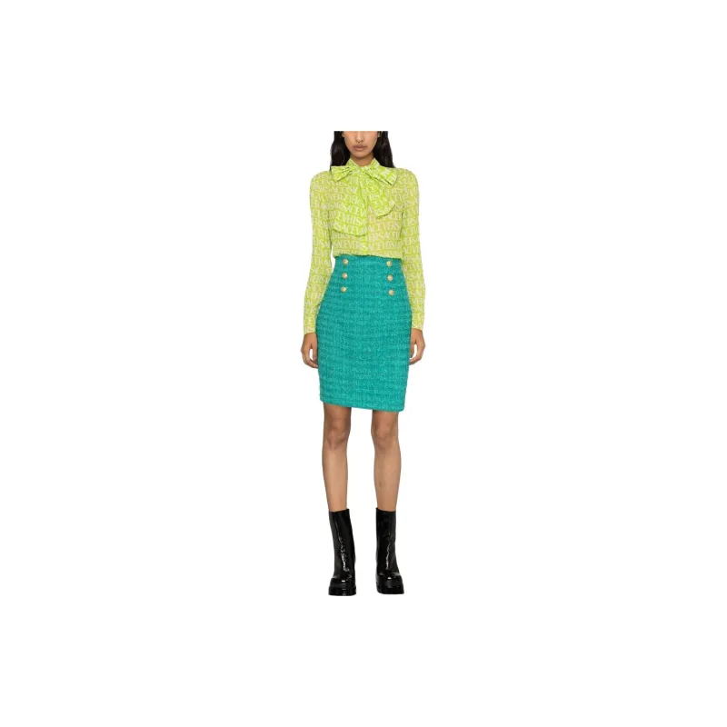 VERSACE Pussy bow Logo print Blouse-3