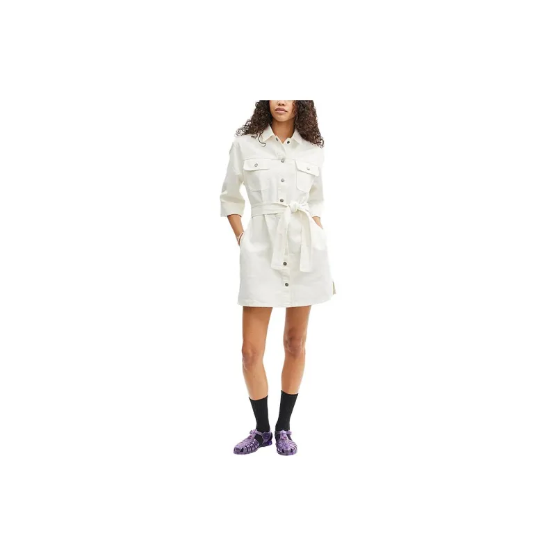 COACH Short Sleeved Dress Women's White-1
