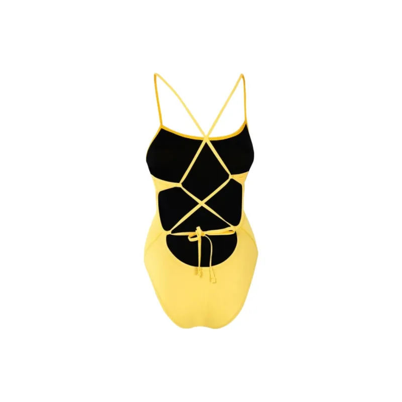 Nike Women's Lace-Up Tie-Back One-Piece Swimsuit One-piece Swimsuit Women's Yellow-1