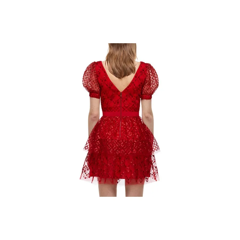 Self portrait Short Sleeved Dress Women's Red-4