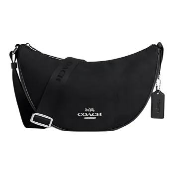 COACH Fabric Cow Leather Patchwork Crossbody Bag Shoulder Bag Large Size Women's Black