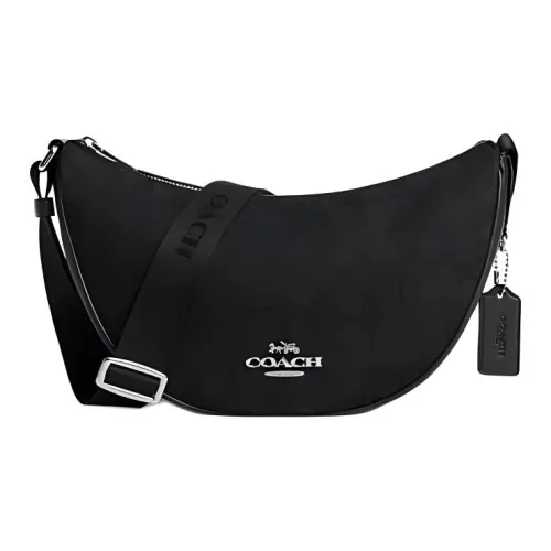 COACH Fabric Cow Leather Patchwork Crossbody Bag Shoulder Bag Large Size Women's Black
