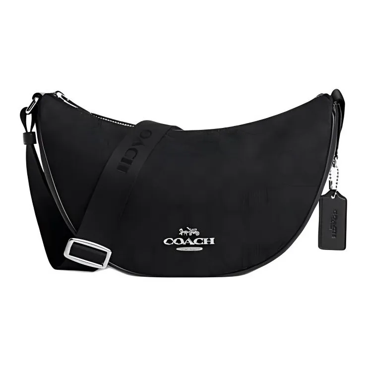 COACH Fabric Cow Leather Patchwork Crossbody Bag Shoulder Bag Large Size Women's Black-0