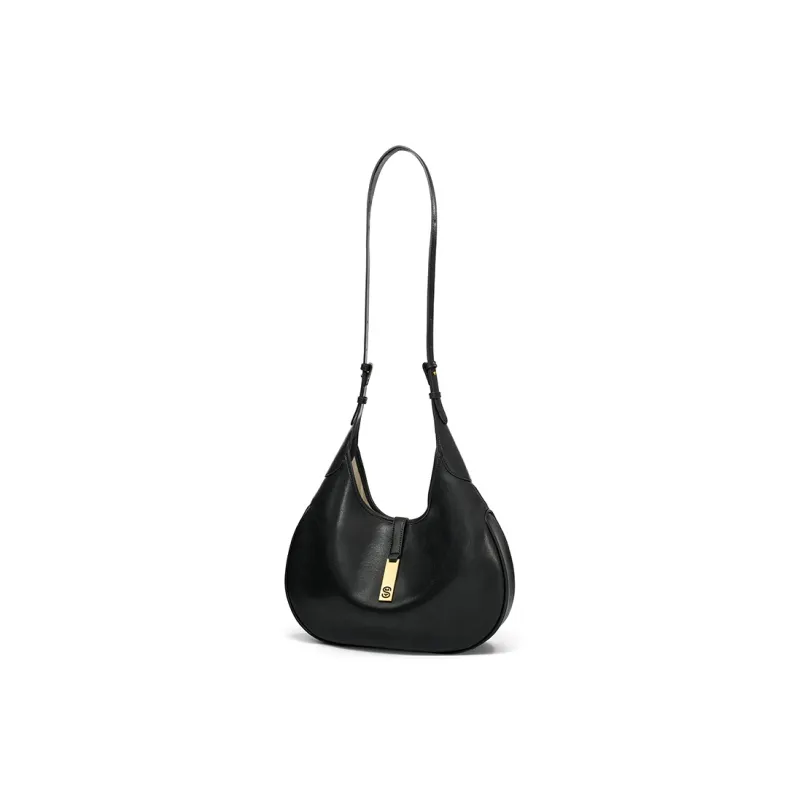 Simedin Cow Leather Shoulder Bag Medium Size Women's Deep Black/Brown-2