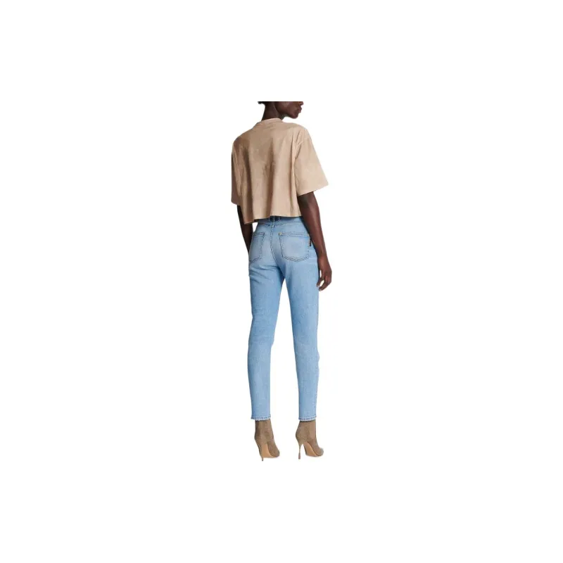 BALMAIN High Waist Straight Leg Jeans-3