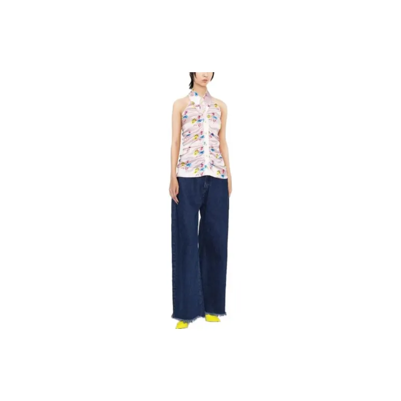 GANNI Floral Ruched Halterneck Top-1