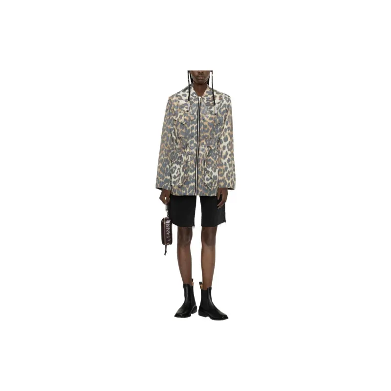 GANNI Jackets Women's Brown Leopard Print-1