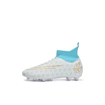 Kuding Soccer Shoes Men High Top White Moon/Black Blue/Black/Gold