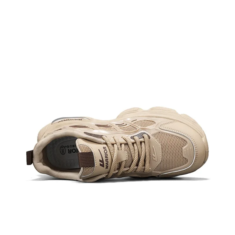 Warrior Slip Resistant Lightweight Height Increasing Low Top Chunky Sneakers Men's Brown-3