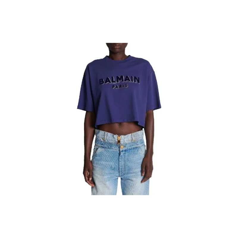 BALMAIN Logo-print Cropped T-shirt-3