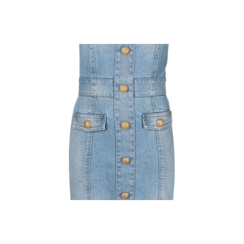 BALMAIN Button Detailed Sleeveless Denim Dress-5