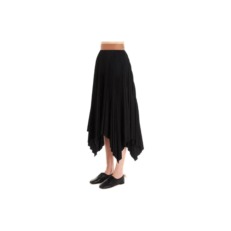 LOEWE Leather Long Skirts Women's Black-4