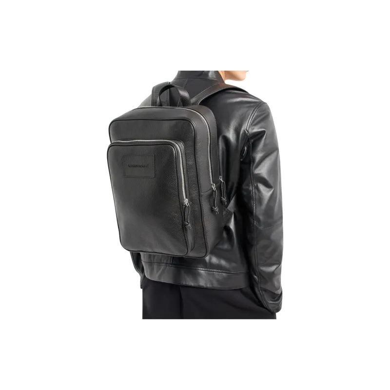 EMPORIO ARMANI Brushed Cow Leather Backpack Men's Black-4