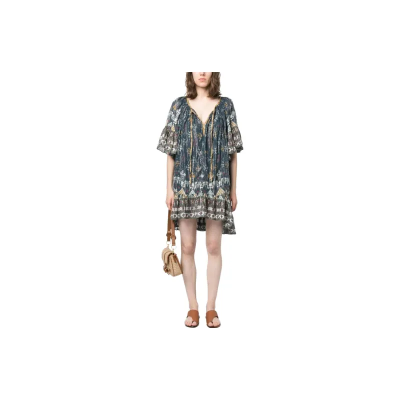 ISABEL MARANT ETOILE Geometric Printed Ruffled Hem Mini Dress-1