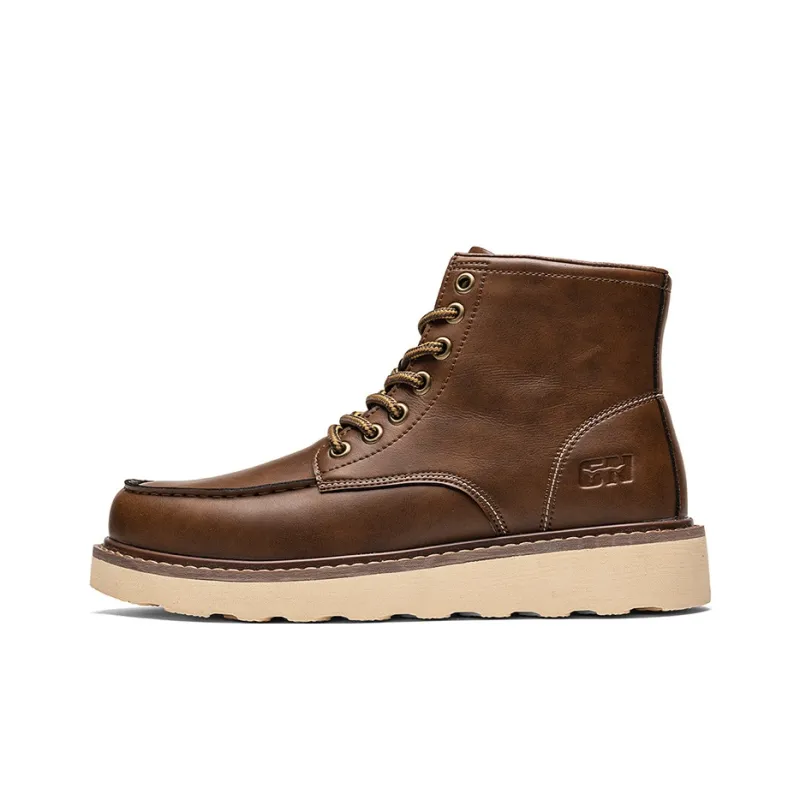 G.N.SHIJIA Men's Casual Shoes Men High Top Black/Brown-6