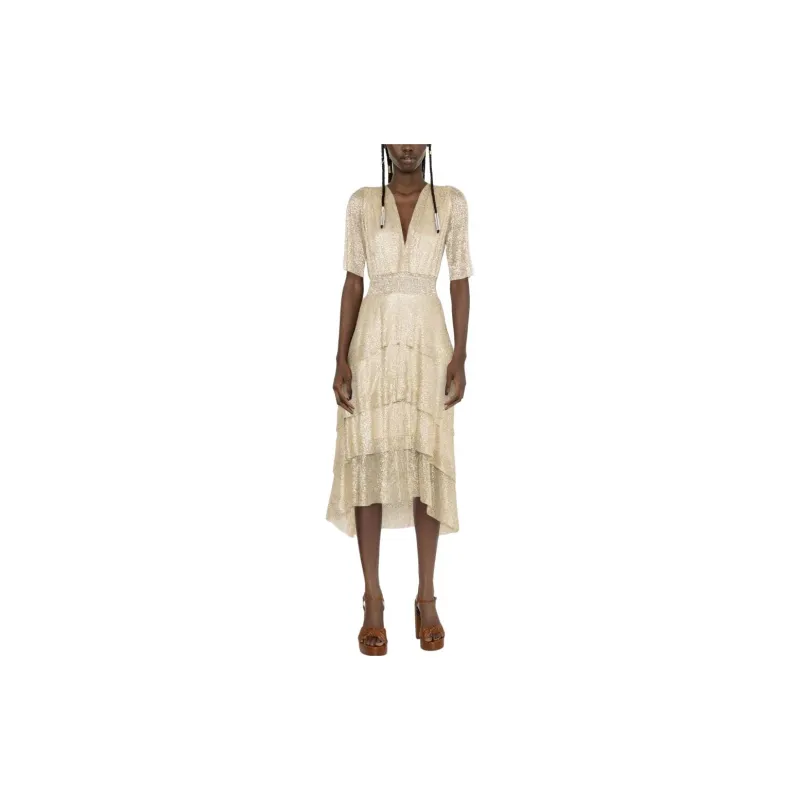 Maje Ruffled Lamé Dress-1