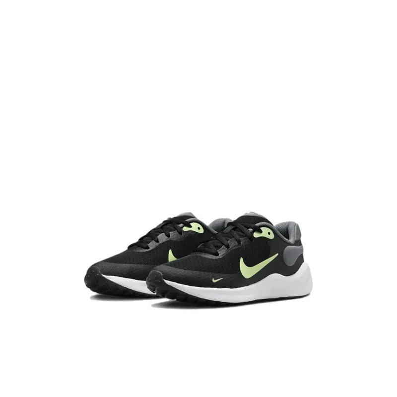 Nike REVOLUTION 7 Abrasion Resistant Low Top Kids' Running Shoes Black Green Kids'-3
