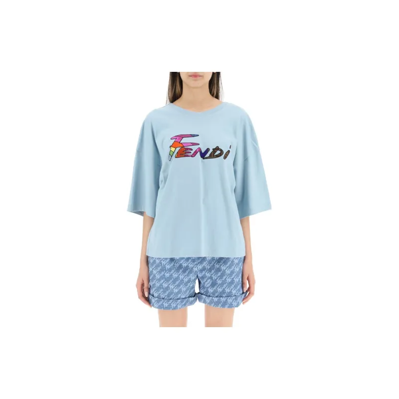 FENDI T Shirts Women's Dusty Blue-2