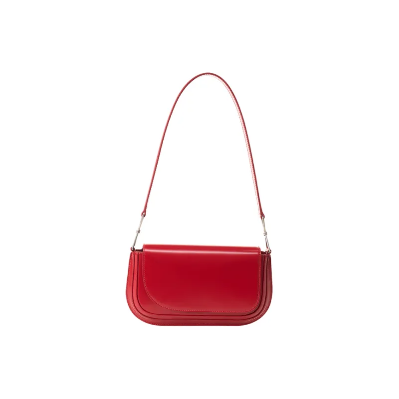 SHANSHUIJI Cow Leather Underarm One Shoulder Handbag Medium Size Women's Mountain White/Starry Night Black/Rouge Red-7