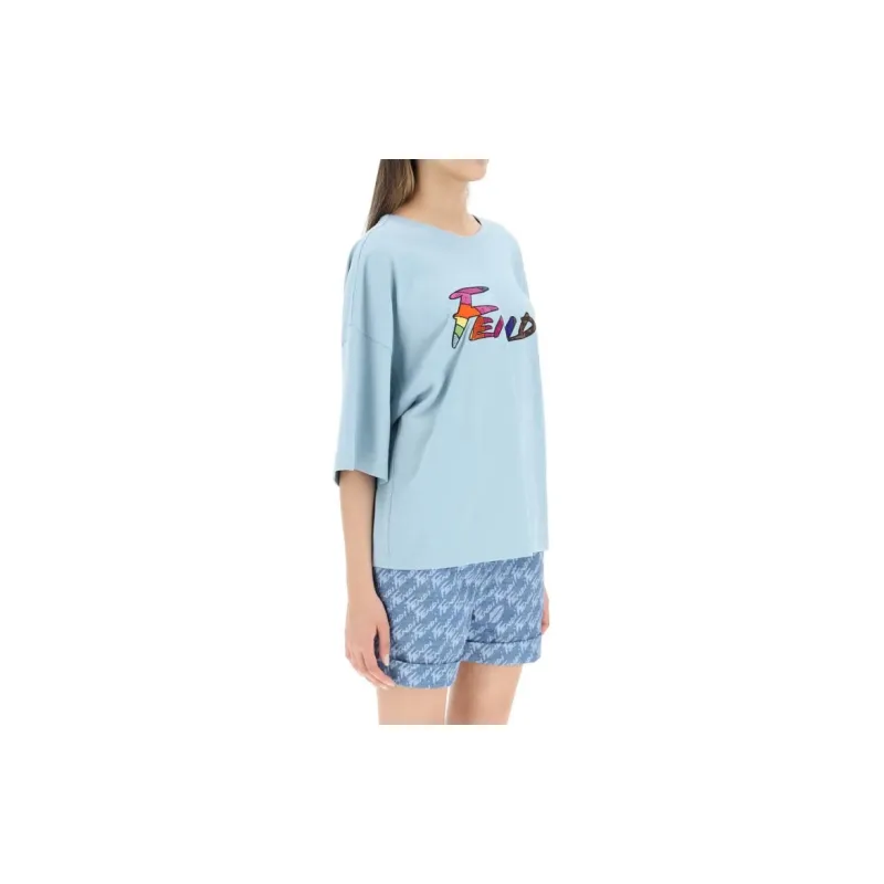 FENDI T Shirts Women's Dusty Blue-4