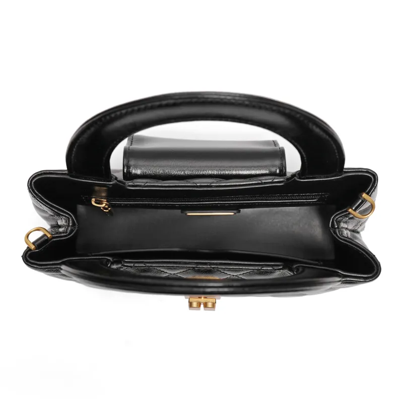 BELLE Cow Leather With Artificial Leather Handbag Medium Size Women's Black-2