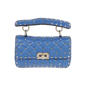 Valentino ROCKSTUD SPIKE Lambskin Nappa Leather Shoulder Bag Crossbody Bag Handbag Small Size Women's Blue