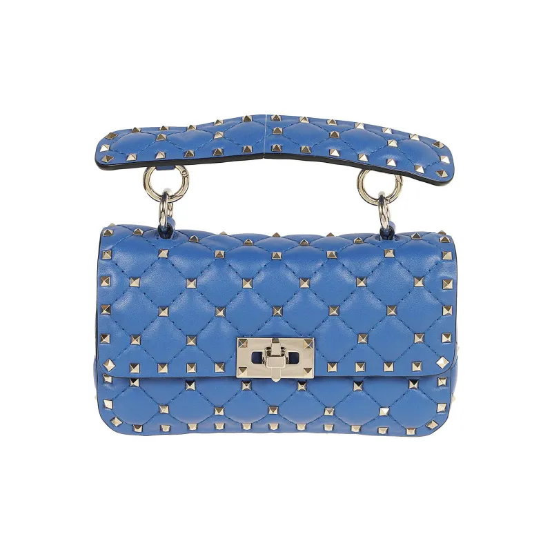 Valentino ROCKSTUD SPIKE Lambskin Nappa Leather Shoulder Bag Crossbody Bag Handbag Small Size Women's Blue-0