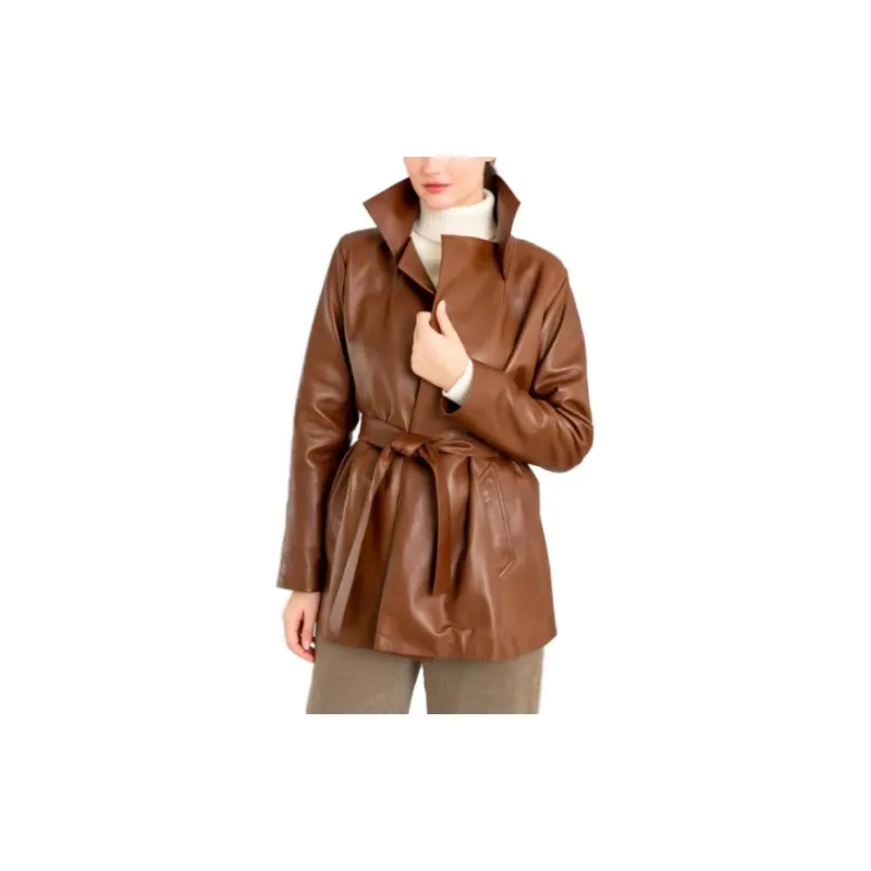 Agnes B. Leather Jackets Women's Brown-1