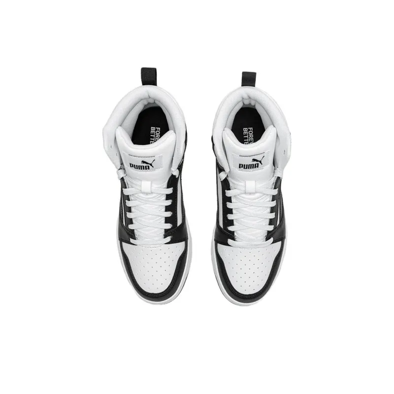 PUMA Rebound V6 Abrasion Resistant Slip Resistant Mid Top Children's Basketball Shoes Black White Teenagers-2