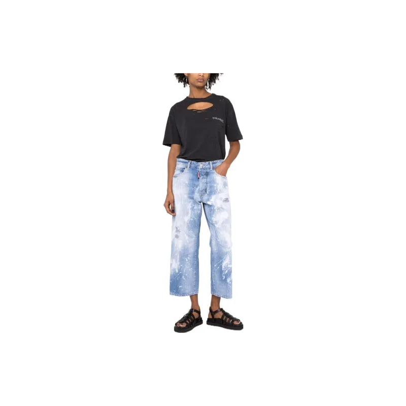 DSQUARED2 Distressed Paint splattered Wide leg Jeans-1