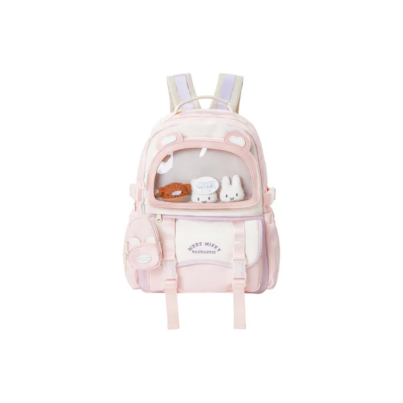 Miffy Fabric Backpack Large Size Women's Ecru/Pink Yellow-19